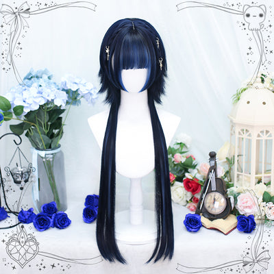 Dalao Home - Moon Night - Lolita Highlights Bang Short Wigs Black-blue(distributed wig)