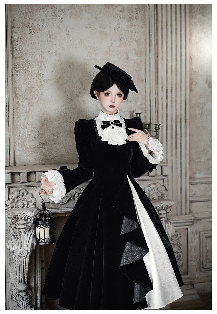 With PUJI - To the Dusk - Classic Lolita Tiered-Skirt OP, Long Irregular Hem 44319:804602