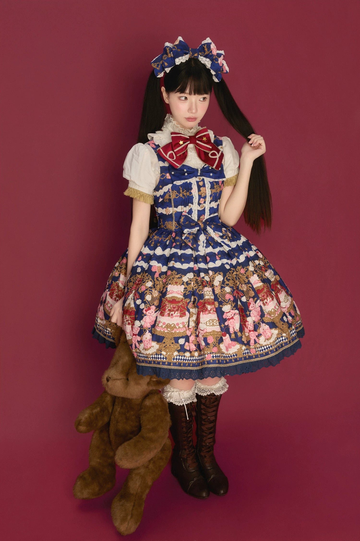 Sugar Festivaly - Kawaii Lolita JSK Dress, Cake & Bear Print 44540:811816