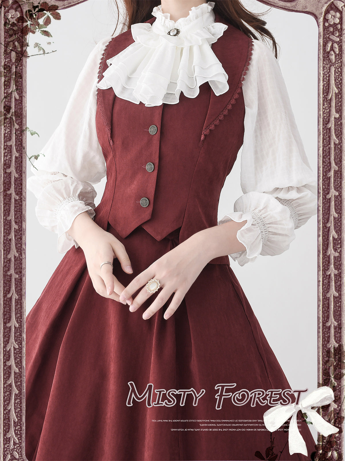 Forest Wardrobe - Misty Forest - Elegant Vintage Fishbone Lolita Long Skirt & Vest S Retro Red Vest