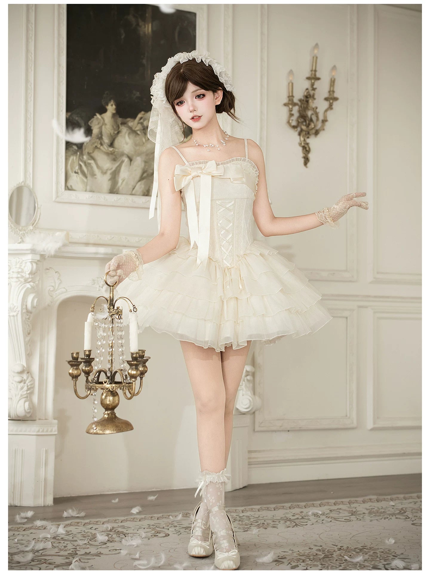 MistKiss Lily - Classic Lolita Tiered Hem JSK Dress, Fishbone Waist 45318:853811