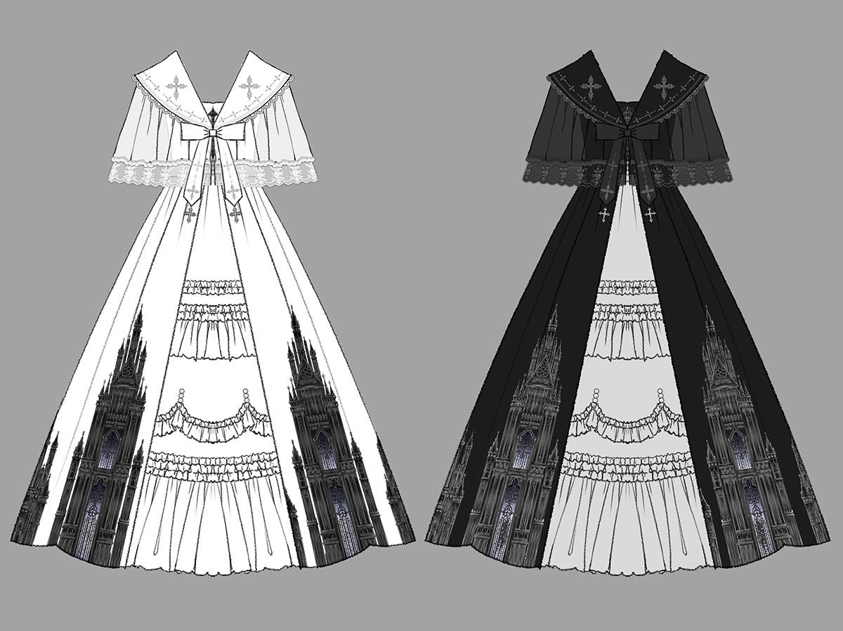 Cornfield Lolita~Silent Church~Gothic Lolita JSK Front Open Printed Dress and Thin Cardigan Set 36966:541974