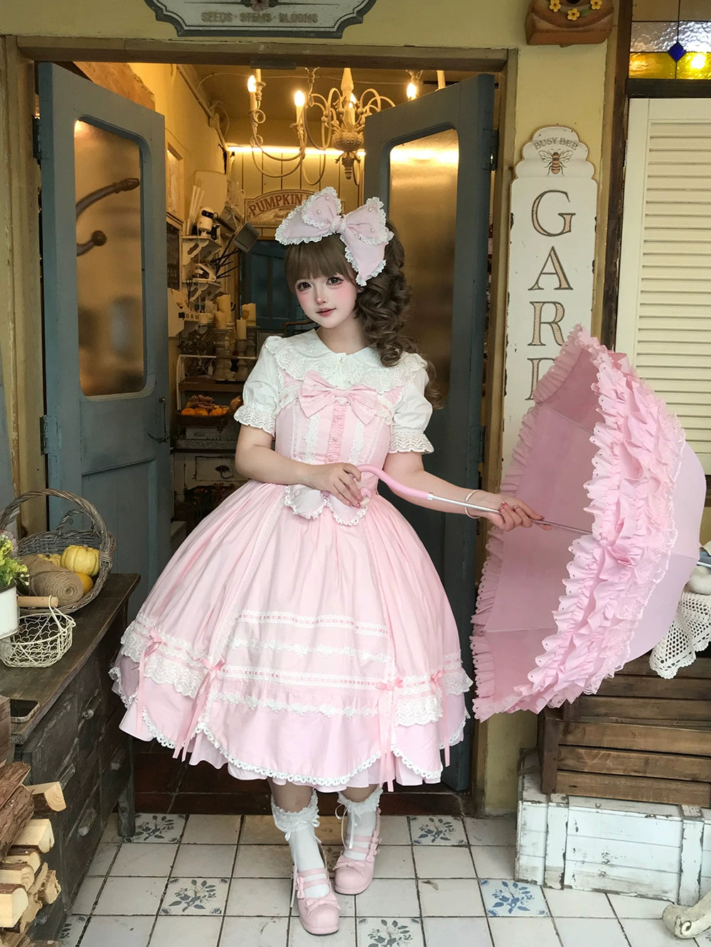 Vintage Petal Rabbit - Cotton Old School Lolita JSK Dress With Petal-Shaped Hem 43136:769591
