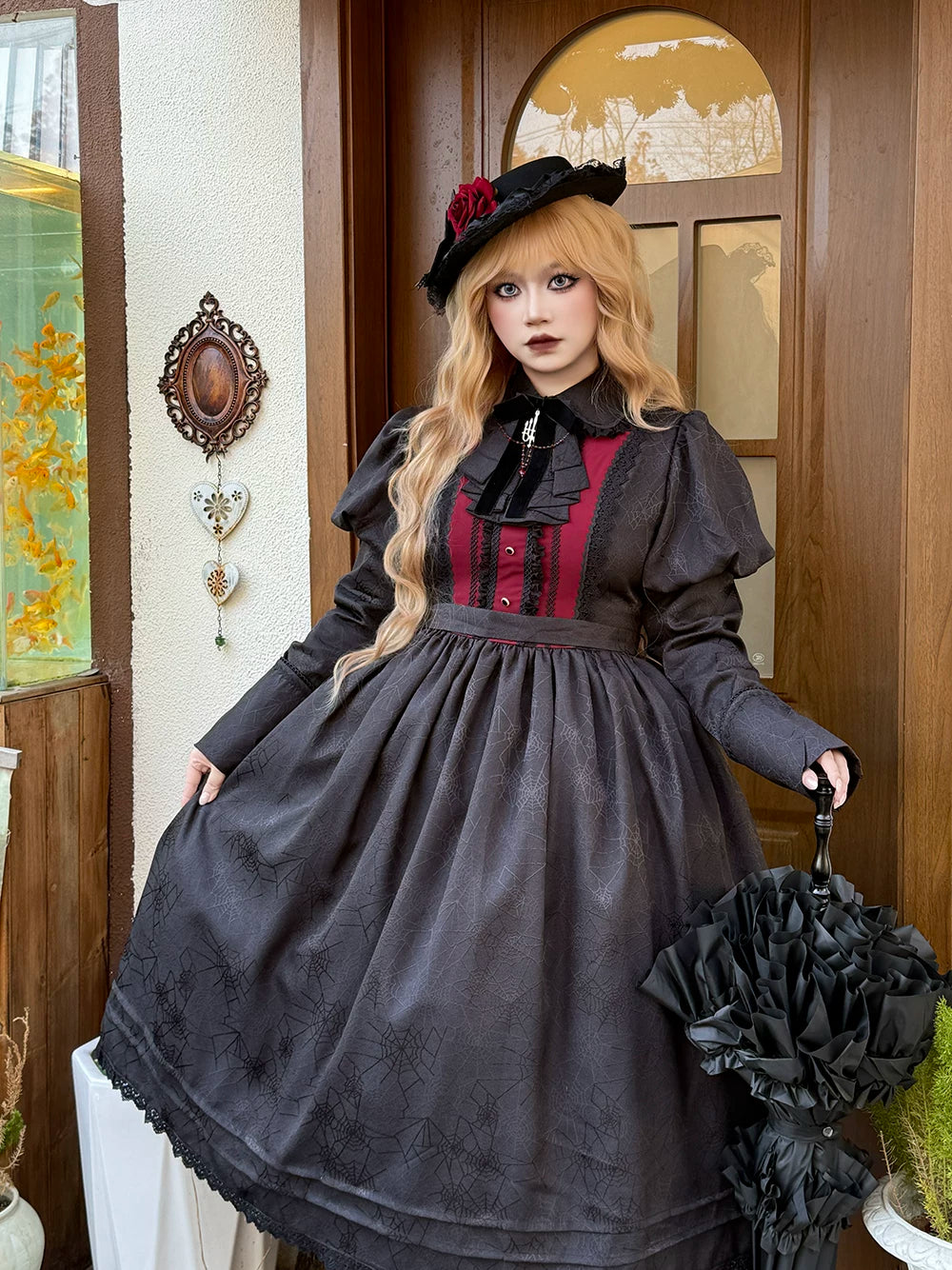 Blood Night Lantern - Jacquard Gothic Lolita Dress, Juliet Sleeve 44543:812332