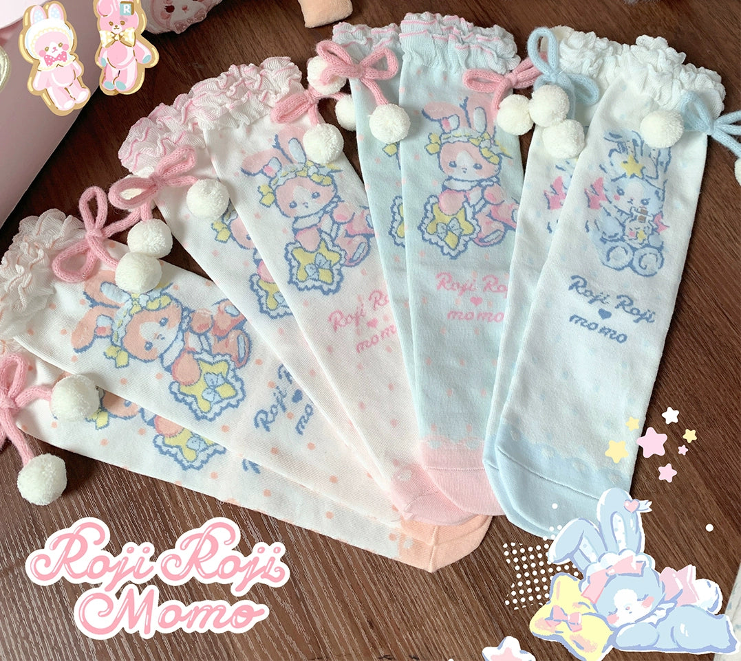Roji Roji - Kawaii Lolita Mid-Calf Socks, Rabbit Print 44017:792642