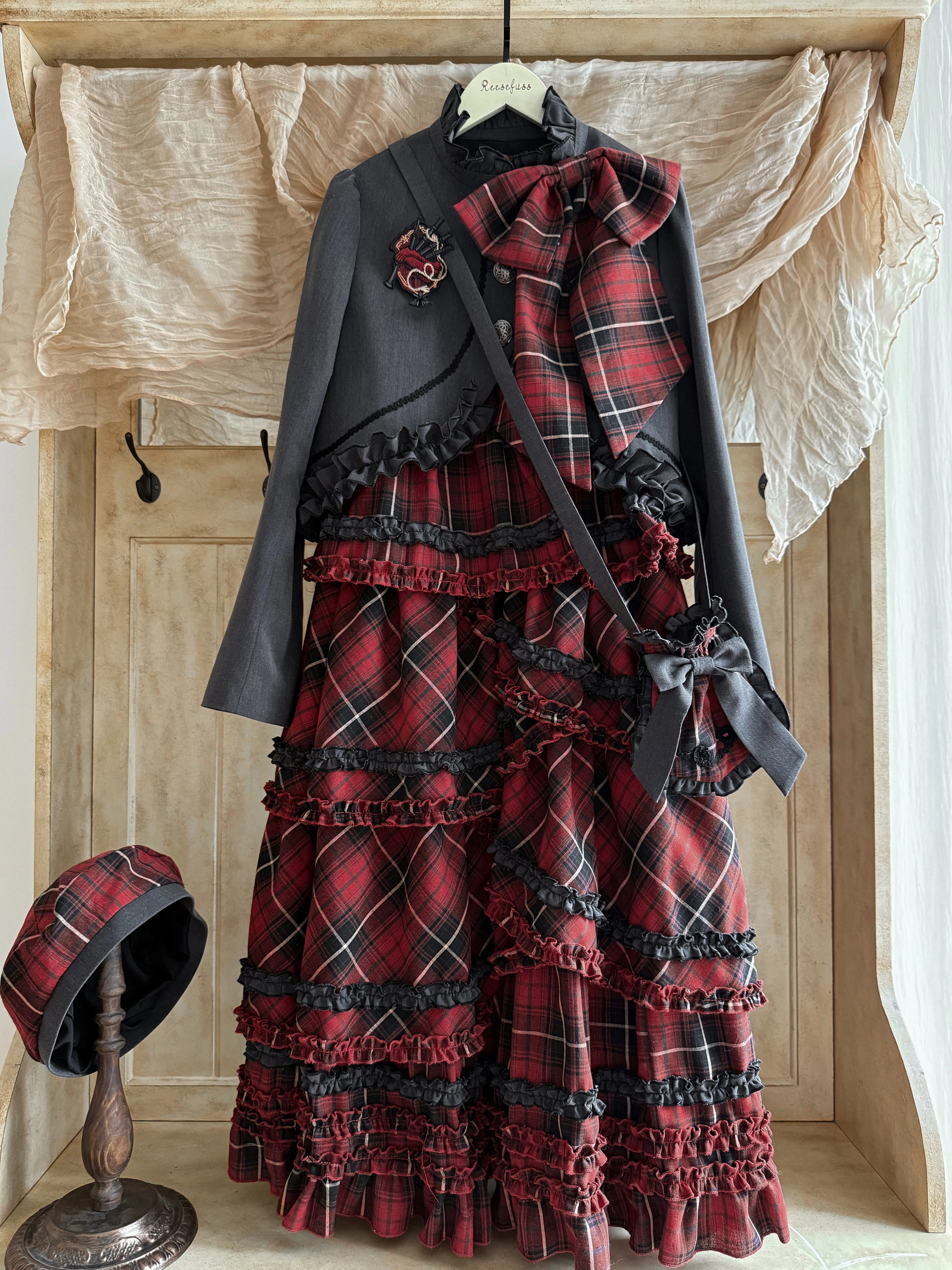 Honey Machine - Scotch Accordion - A-Line Plaid Daily Lolita JSK, Short Coat 44302:803288