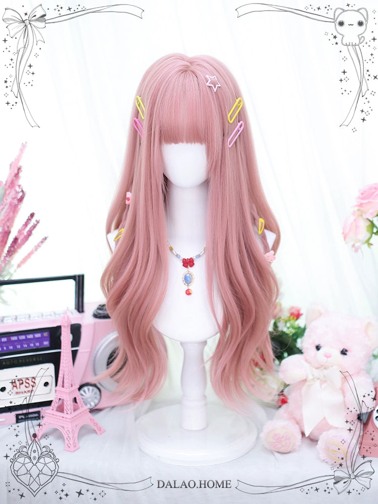 Dalao Home - Solid Lolita Wig, Long Curly Pink Wig + Wig Cap (no accessories)