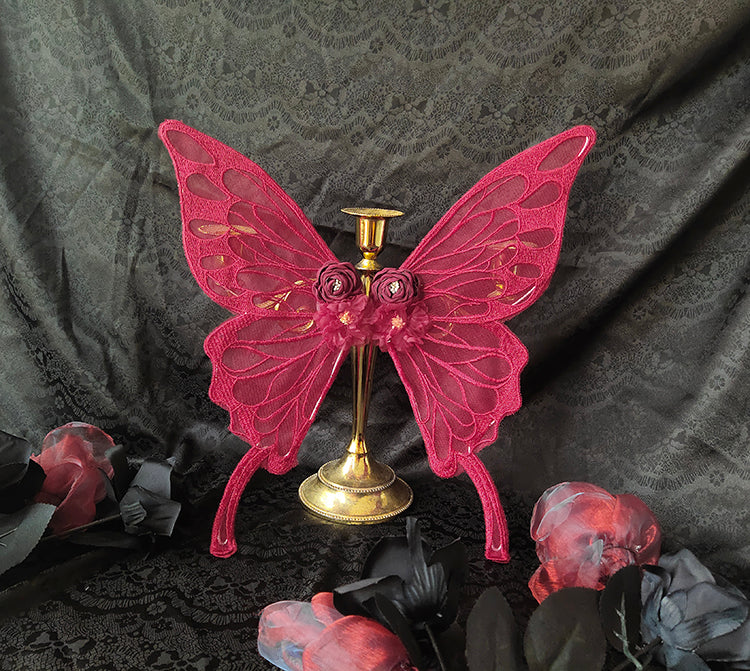 Fairy Tales - Embroidered Gothic Bridal Hairclip Hanfu Lolita Headwear One Size wine red