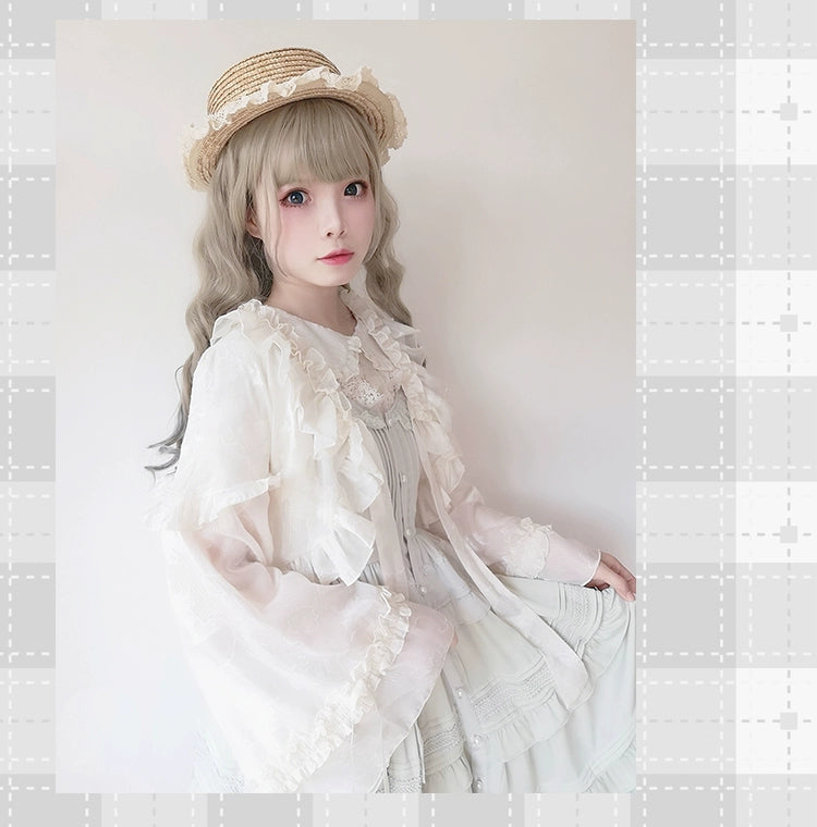 Time Memory~Xianbei~Sweet Lolita Chiffon Lantern Sleeve Cardigan with Bow 34598:463134