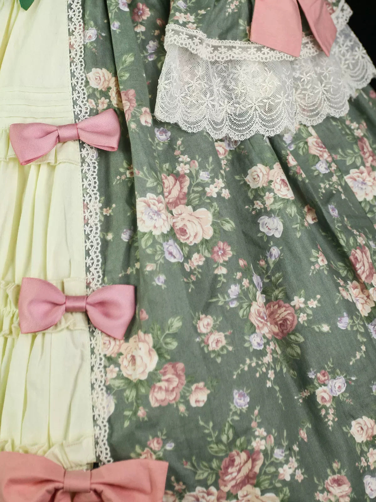 Classic Lolita Rococo Floral Print OP Dress, Lace Hime Sleeve 45668:857624