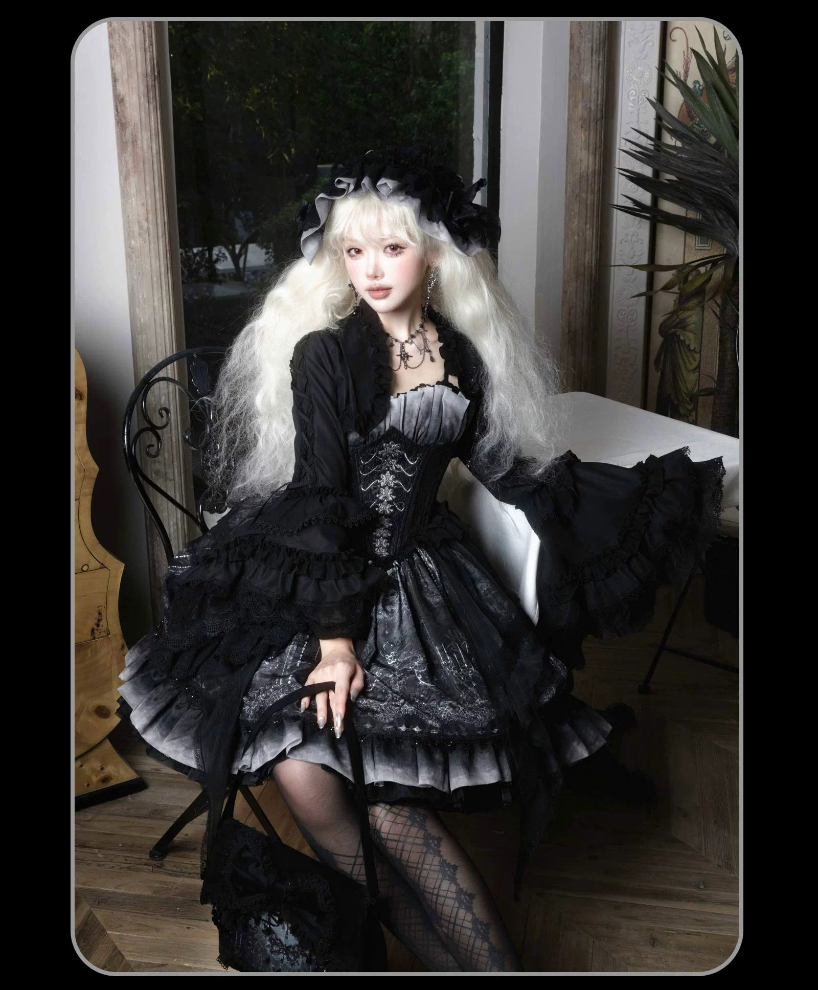 Susin Lolita - Bone-Eroded Butterfly - Gothic Lolita JSK & SK Set 44051:793313