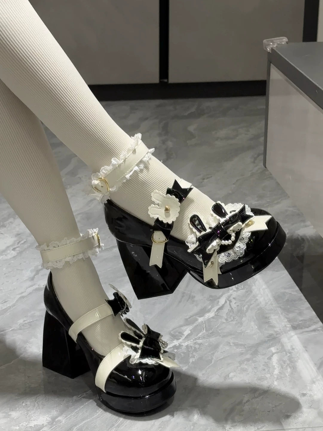 Sweet Bunny Tea Party - Sweet Lolita Chunky Heels Shoes, Bunny-ear Bow Decoration 44839:825364