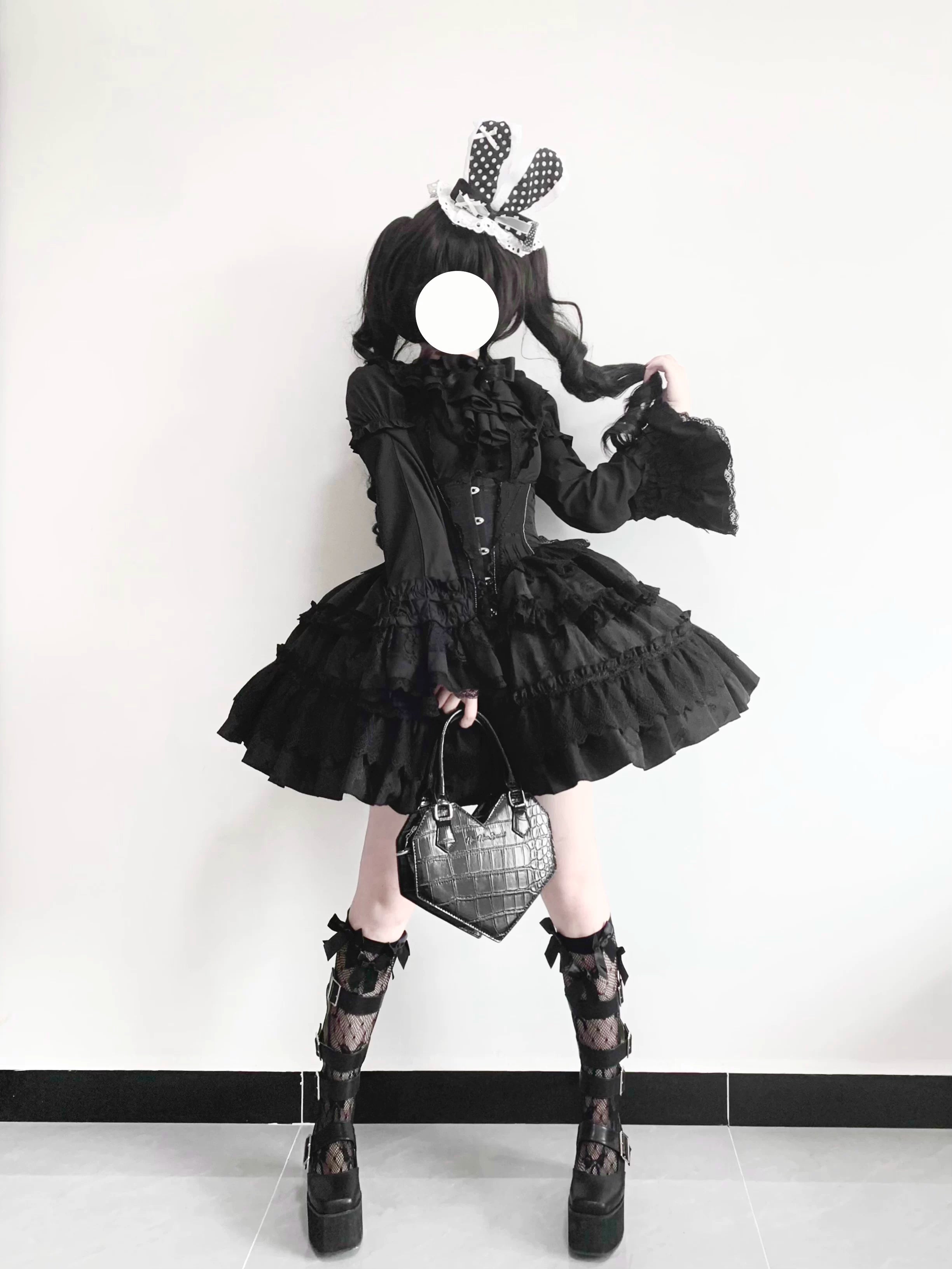 Eclipse Night - Gothic Lolita Shirt Set, Boning Corset Skirt 44391:807289