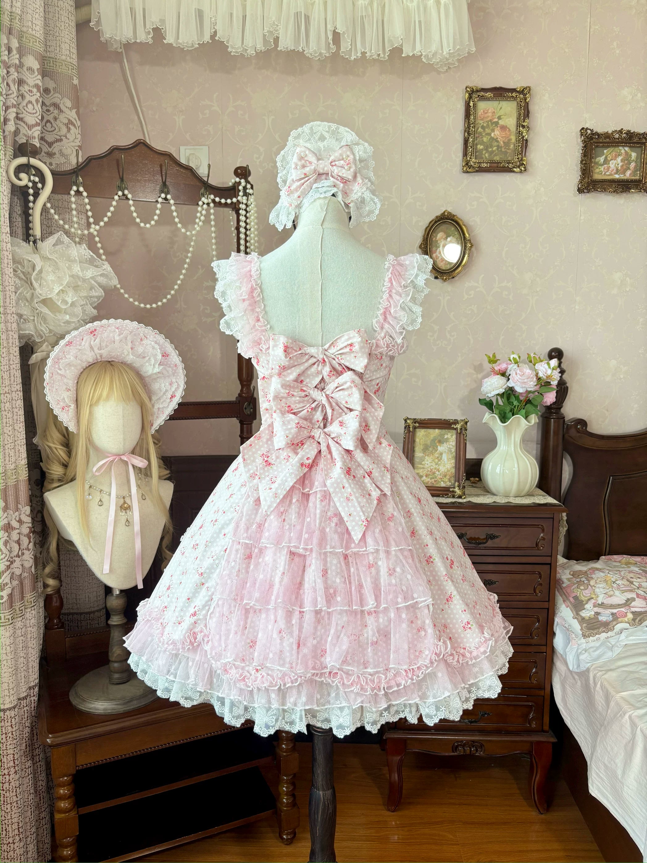 Spring Bud - Old School Lolita Floral Print JSK Dress, Layered Skirt 45036:834350