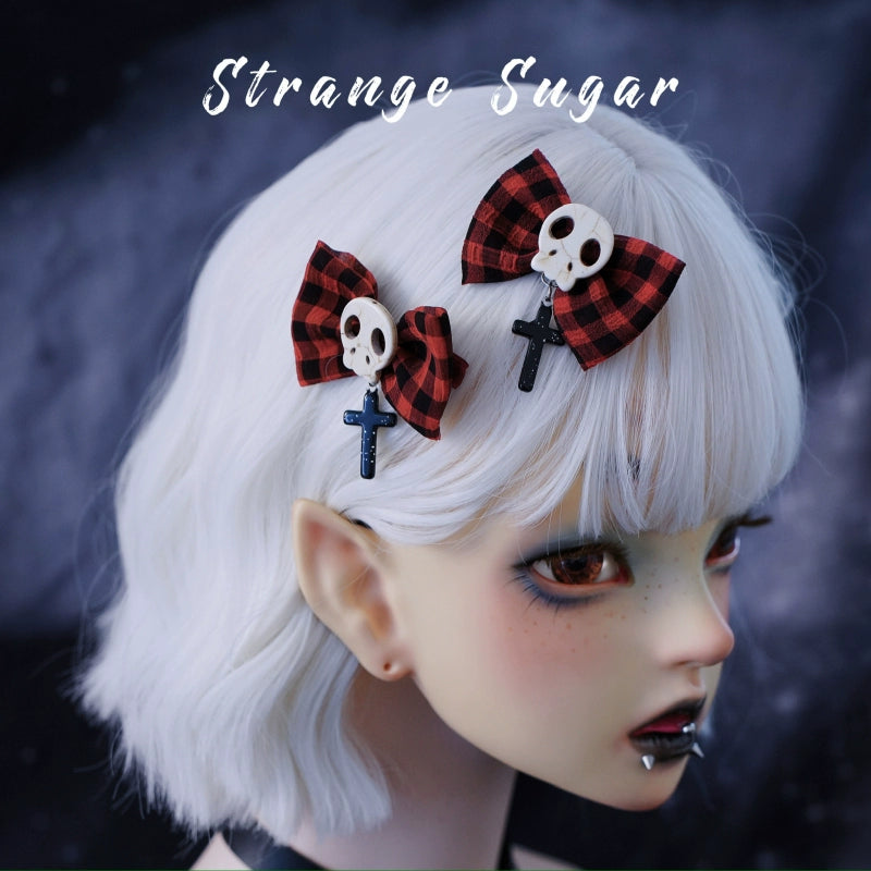 Strange Sugar - Gothic Hair Accessories Set Skulls Sharks Lolita Clips Headbands No.1 A Pair of Red Plaid Hair Clips