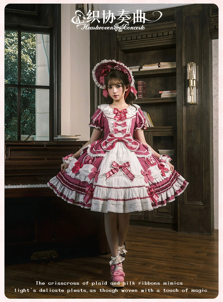 Mademoiselle Pearl - Heart Woven Concerto - IP Collab Sweet Lolita OP Dress, Bow Accents