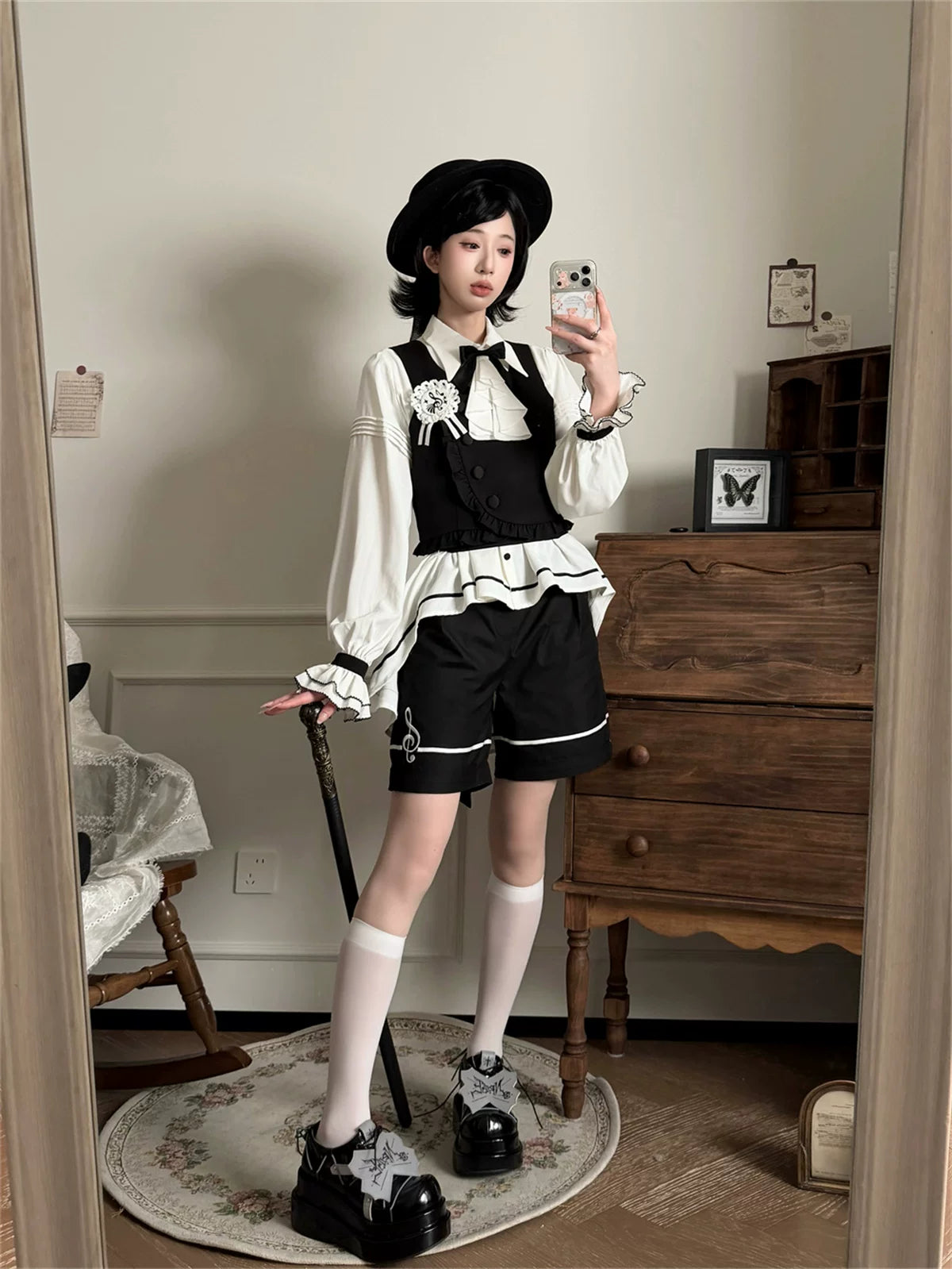 Silent Melody - Ouji Lolita Chiffon Blouse or Musical Note Embroidered Skirt 45484:853553