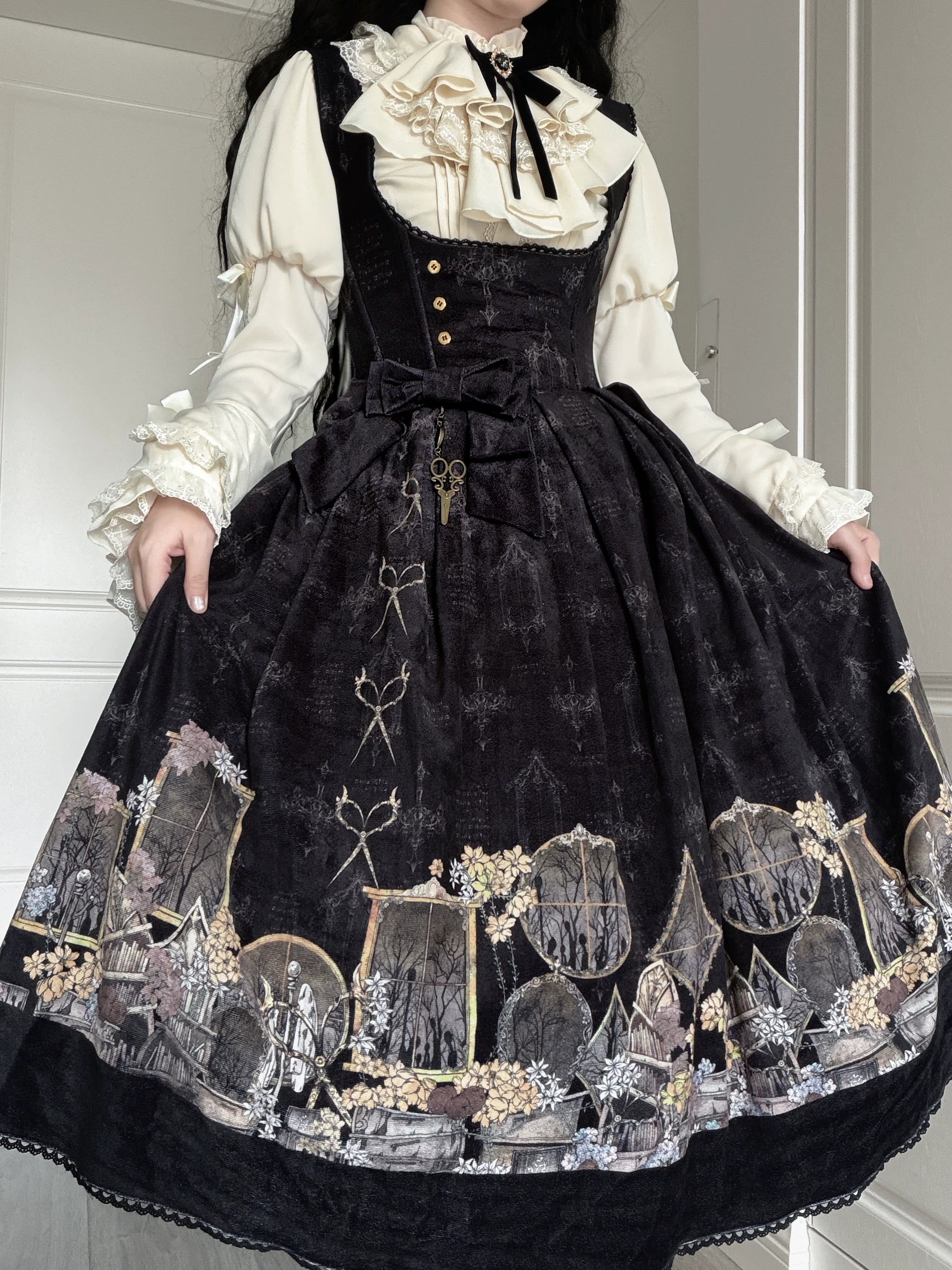 Window of Shadows - Plus Size Gothic Lolita OP & JSK, Window and Floral Print 45889:866695