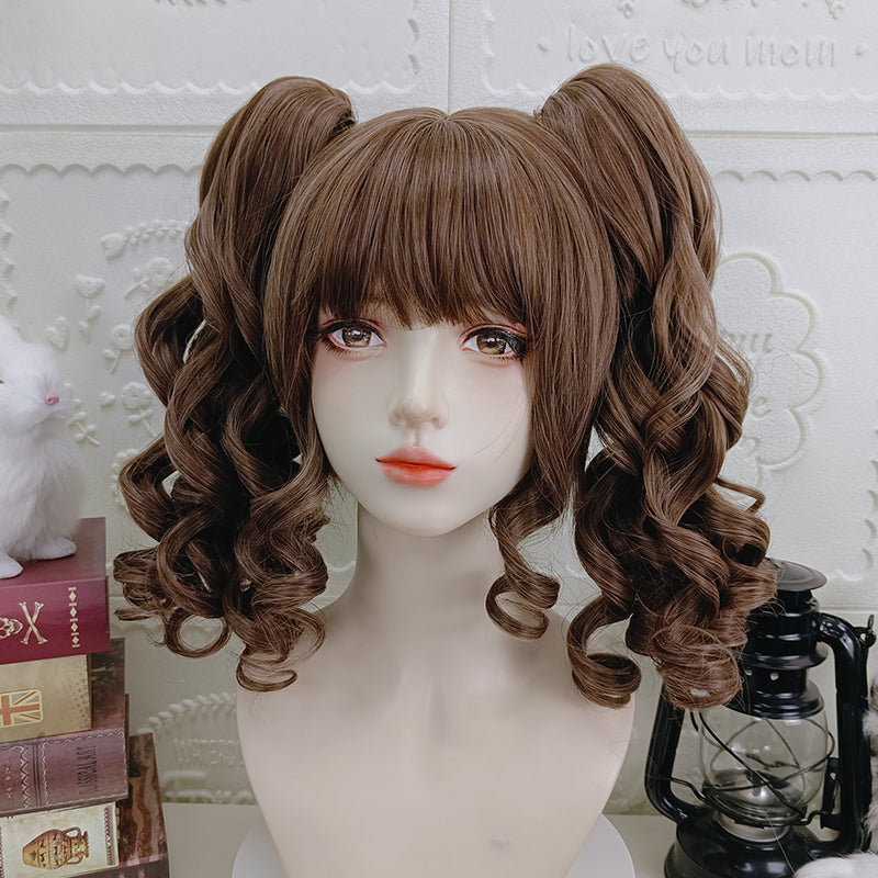 RainbowMe~Sweet Lolita Wig Long Curly Ponytail Multicolor brown  