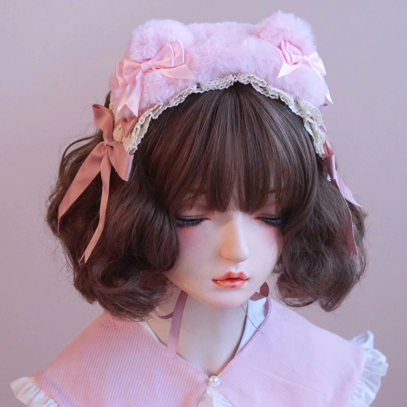 (BFM)Besozealous~Handmade Lolita KC Animal Ear Coffee Hairband 7 Pink Bear Ear Hairdband 32266:379516