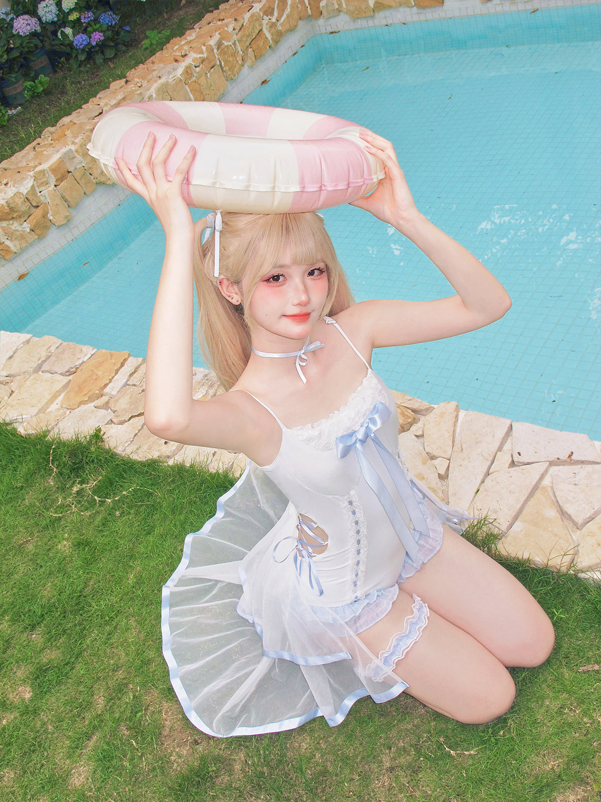 Tan Tuan - Water Melody - Lolita Inspired Swim Suits with Hollow-out Detail and Trailing