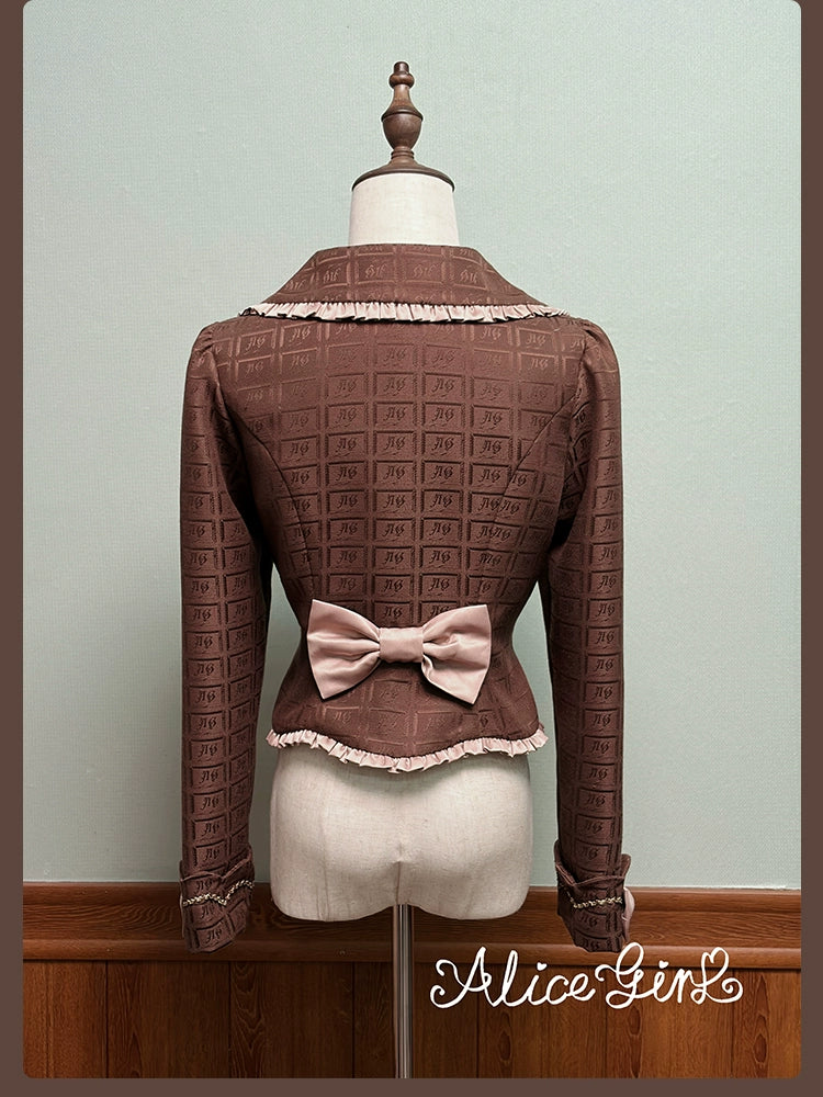 Alice Girl - Bear Chocolate Slab - Classic Lolita Slim Fit Jacket Coat, Lapel Collar 44310:803963