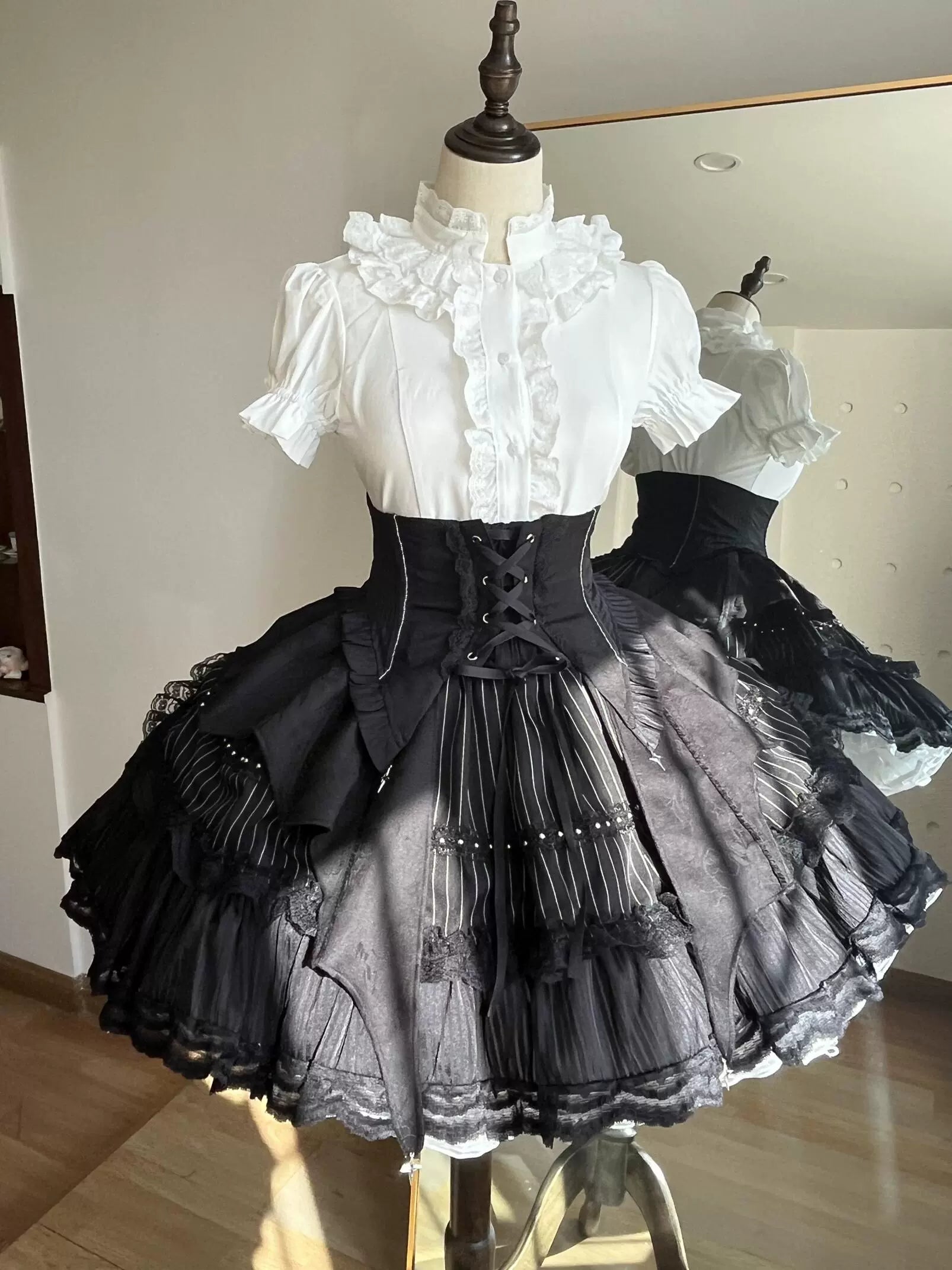 Twilight Song - Trace Bone - Black Gothic Lolita SK & Waist Cincher (L M S XL XS) 43719:784290