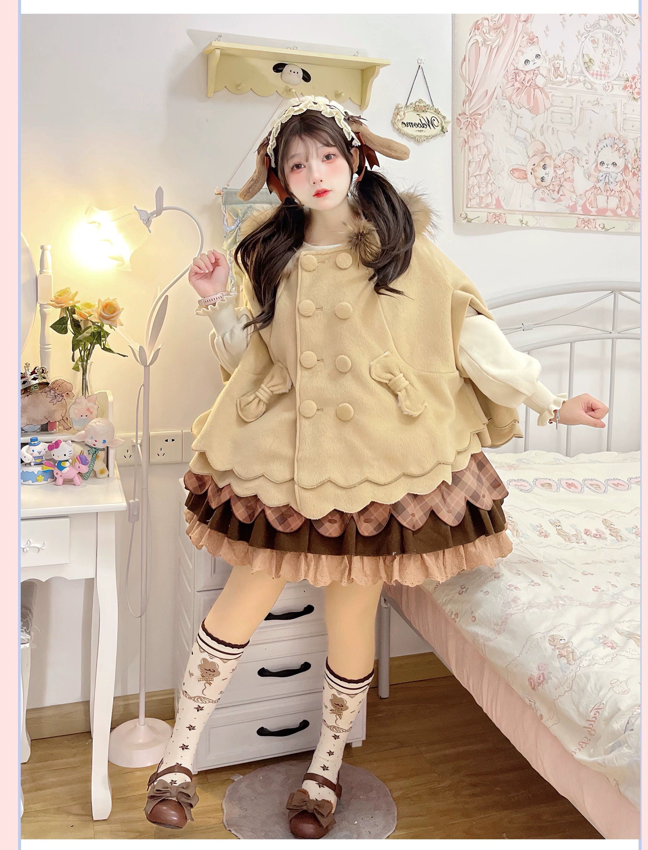 Yayizi - Sweet Lolita Cape Winter Plush Lolita Coat