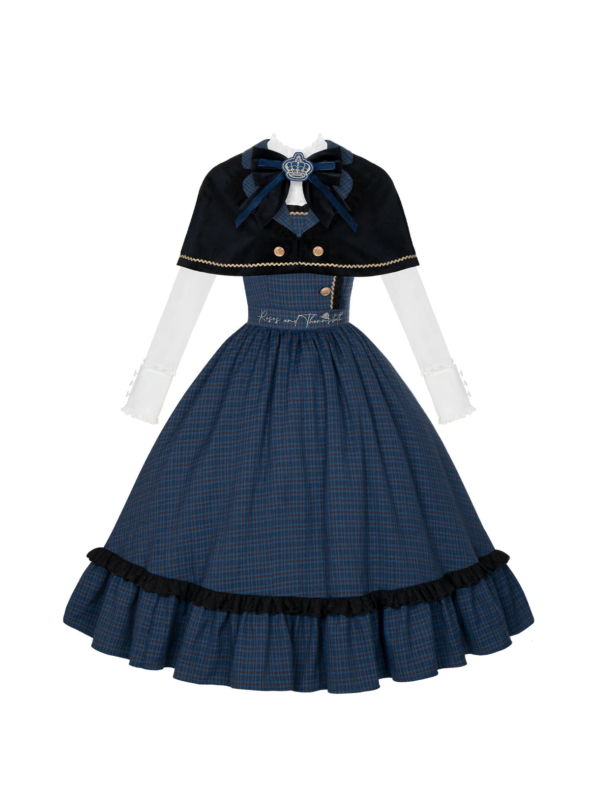 Heide Diary - Classic Lolita Blouse & JSK Dress Set, Blue Plaid