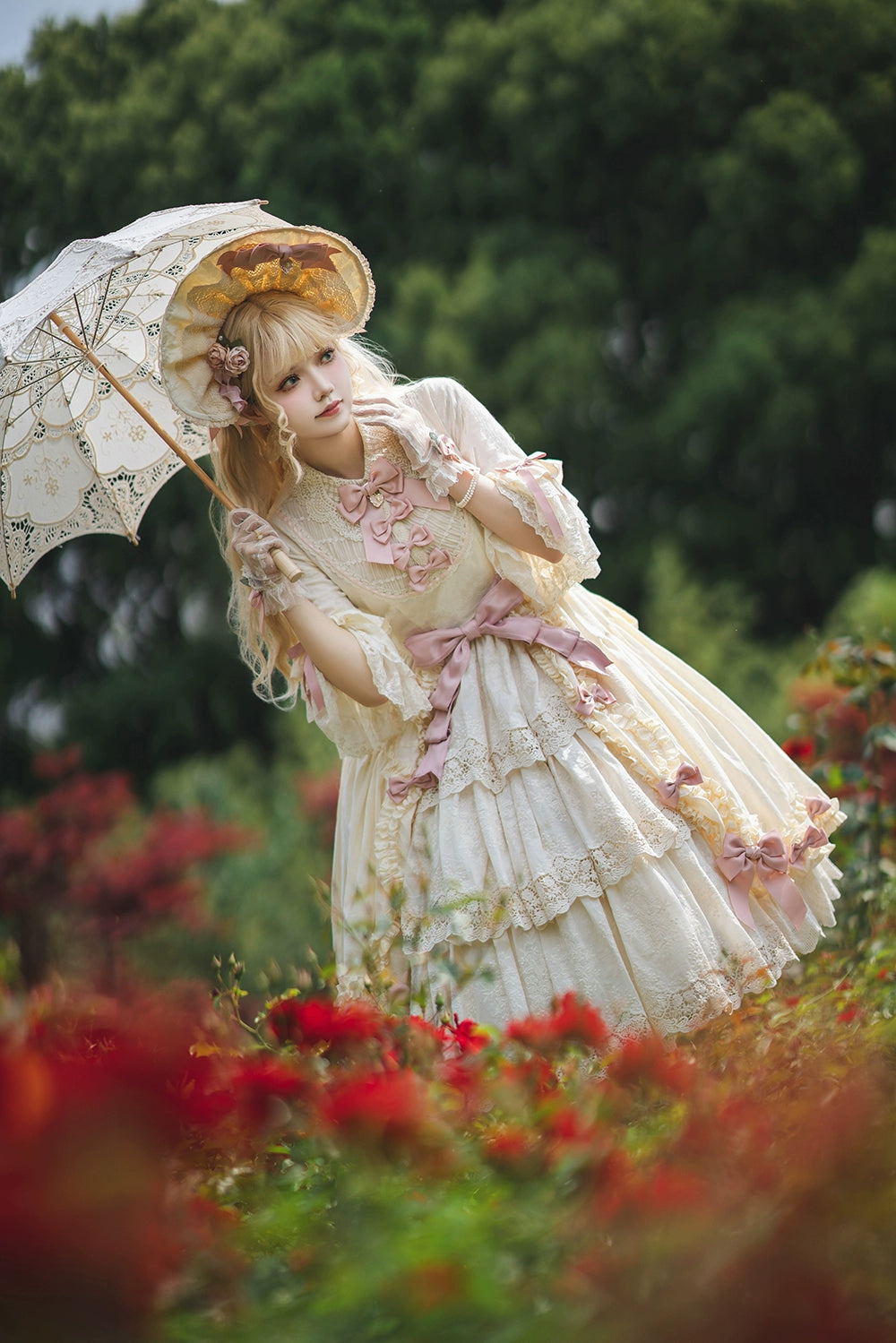 Miss Point~Lilyka Garden~Classic Lolita OP Dress Set Elegant Floral Wall Princess Sleeve 38832:606356
