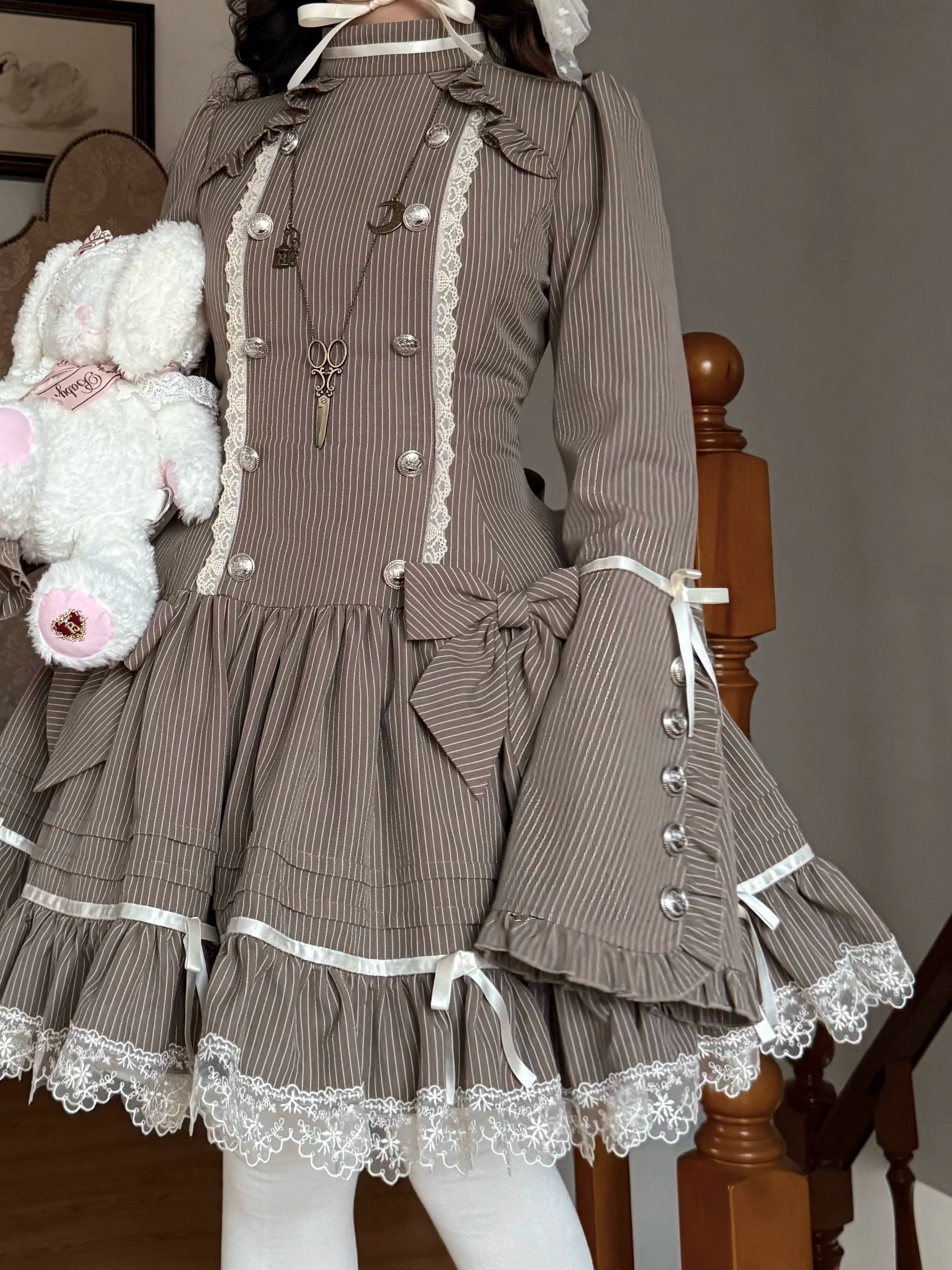 Phantom Kitty - Old School Lolita Low Waist OP Dress, Lace & Bow 45119:836190