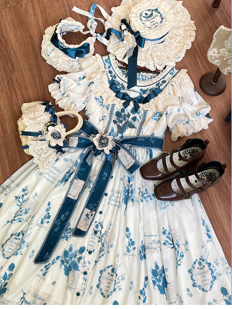 NanShengGe - Mulberry Poem - Country Lolita Printed Dress with Cardigan Set 42513:742821