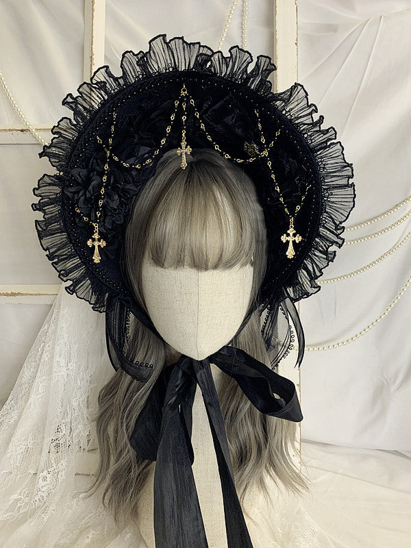 Sweet Jelly Lolita - Goth Lolita Bornet Elegant BNT Headdress Black Bonnet (without Veil)