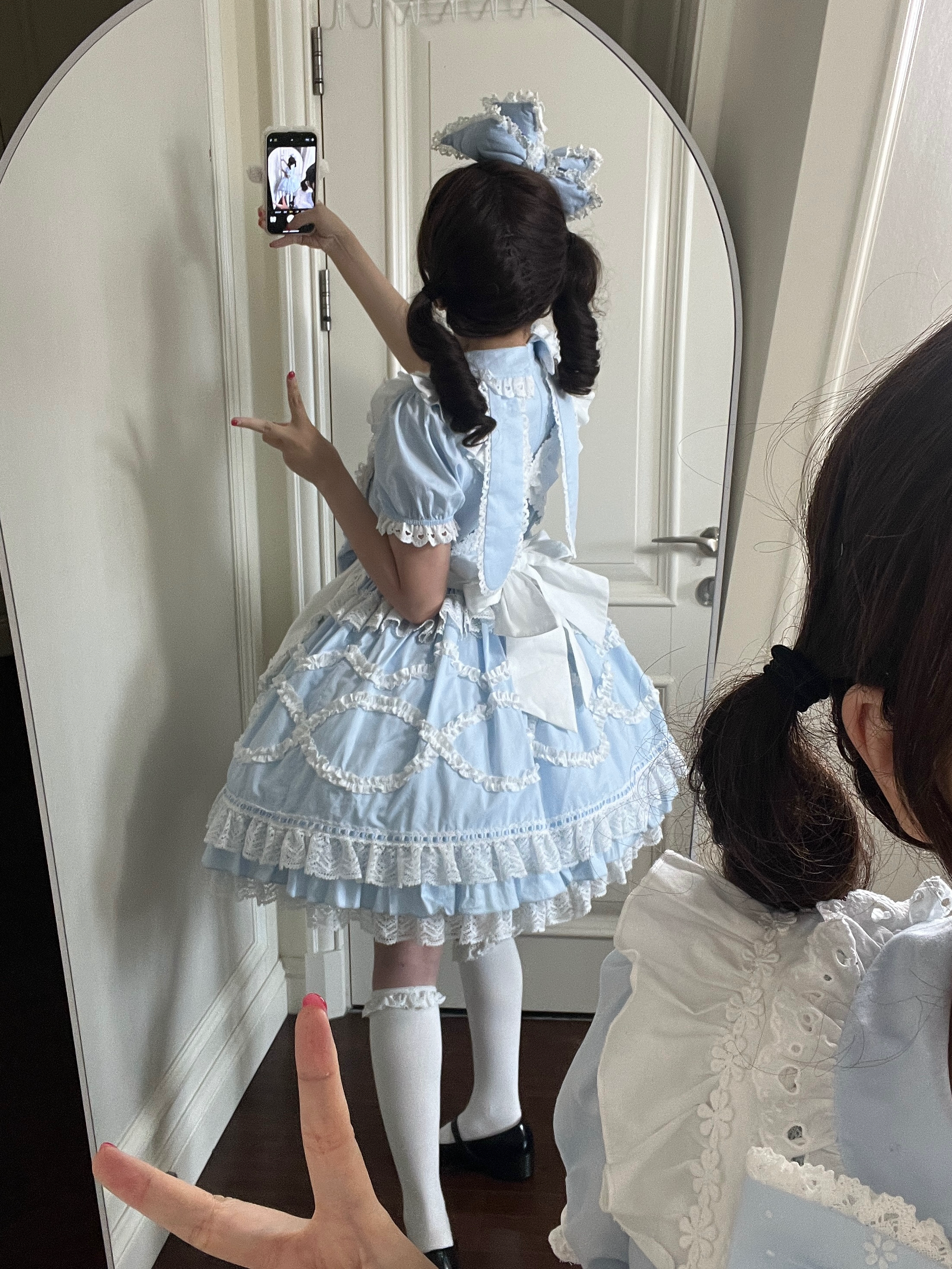 Creamy Sweet Bunny - Cotton Old School Lolita Bunny Ear OP Dress with Bows