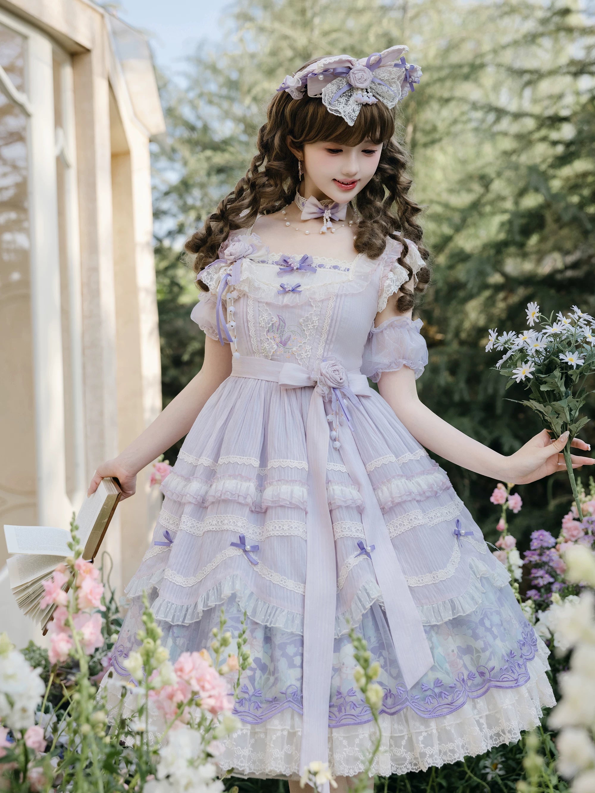Lily of the Valley Lamb - Classic Lolita Tiered Hem JSK Dress with Embroidery 45277:852108