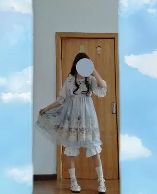 Cotton Lolita Long Bloomers, Multi-Layer Ruffle Lace Trim 45929:868715