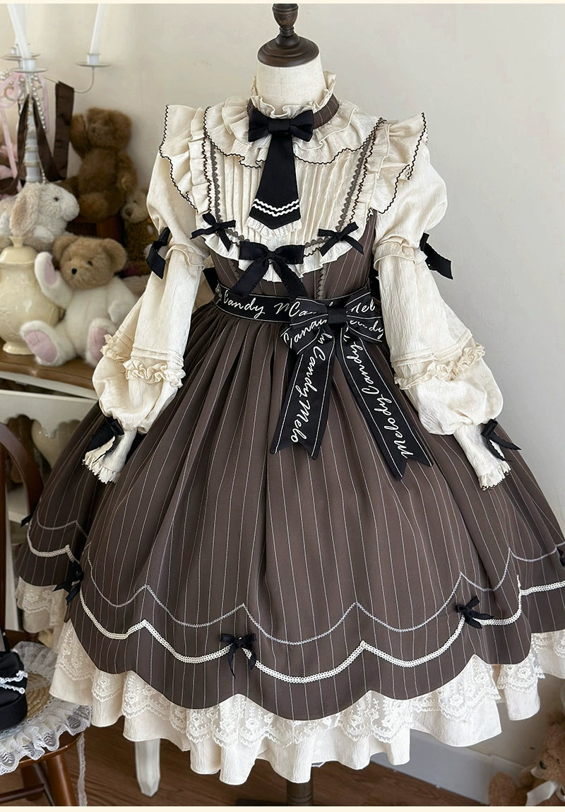 Buling Moon - Sweetheart Puppet - Retro Lolita OP Elegant Daily Lolita Dress S Coffee OP only