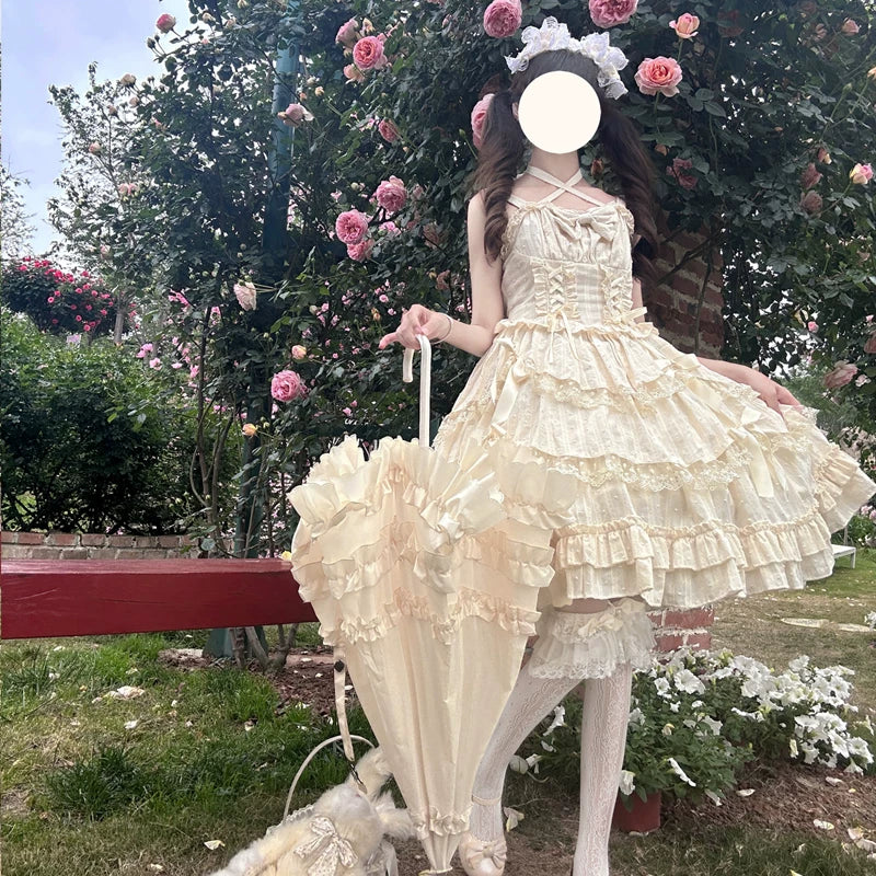 Miss Pearl - Halter Neck Sweet Lolita JSK Dress, Tiered Skirt