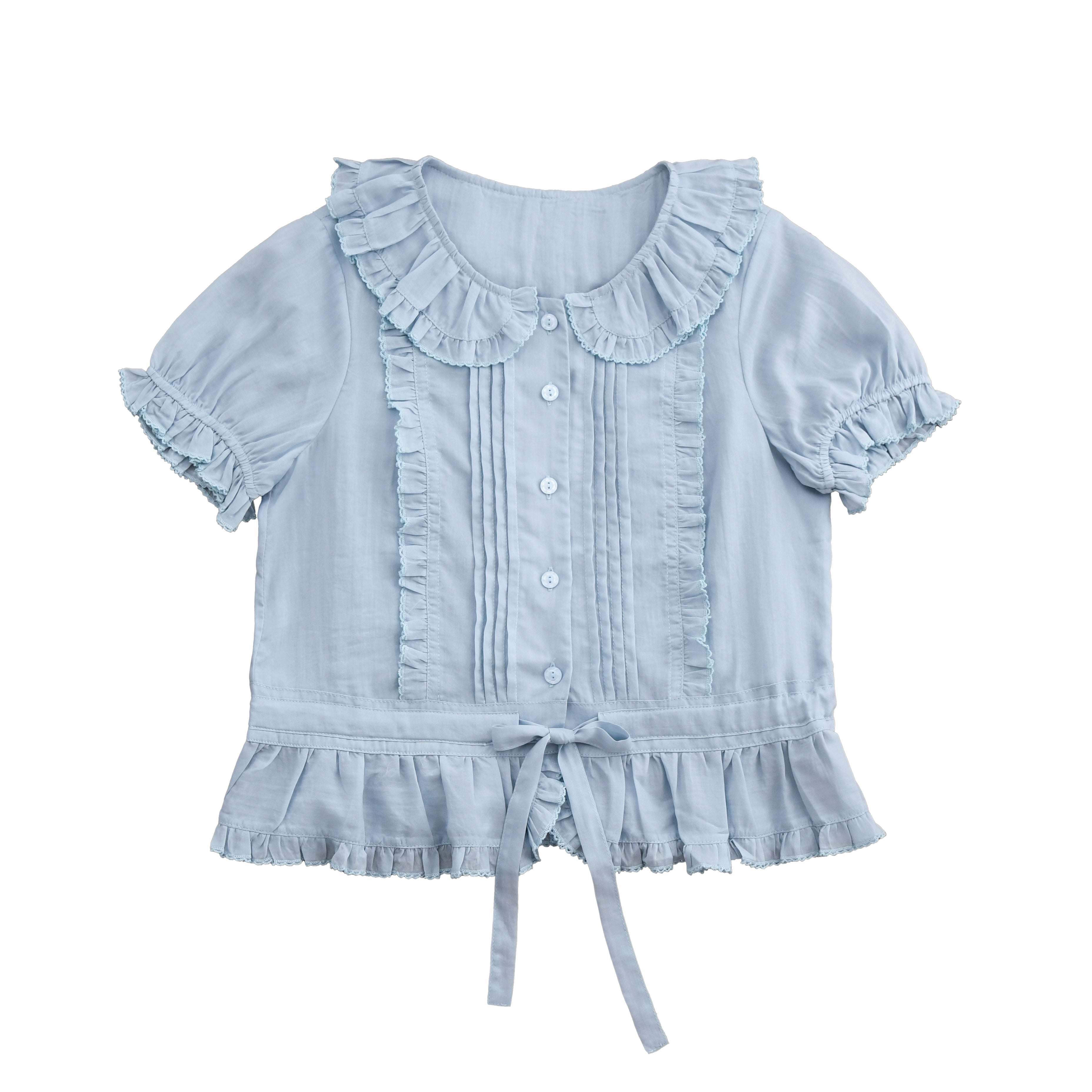 MIST - Perpetual Spring - Summer Sweet Lolita Blouse, Chiffon & Lyocell Options Blue S
