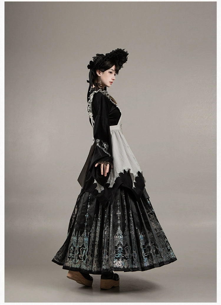 With PUJI - Letter and Poetry · Raven's Night Song - Oriental Aesthetics Gothic Lolita Dress Set 43907:788821