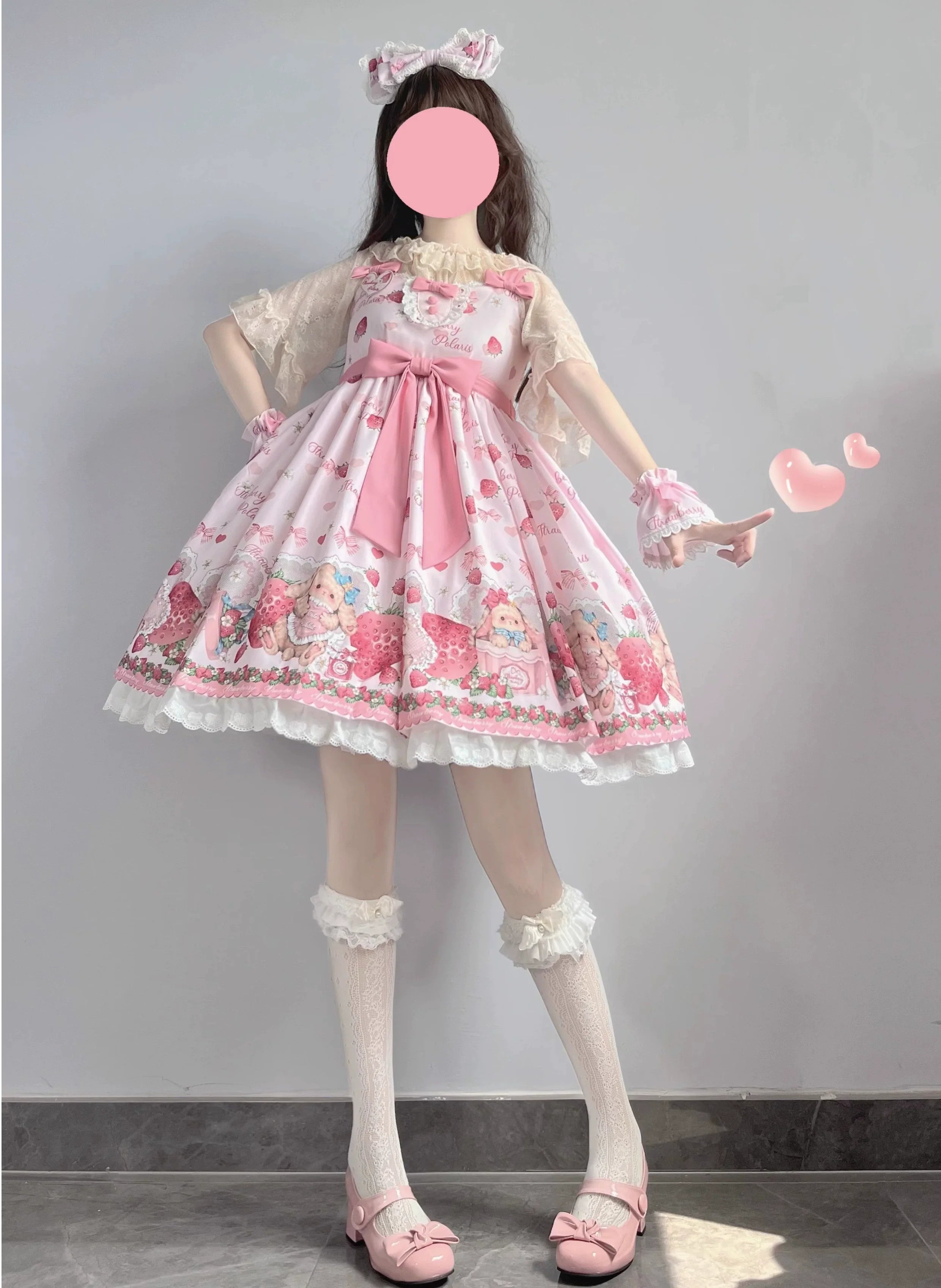 Polaris Lolita - Rabbit Berry Gift Box - Sweet Pink Lolita JSK Dress, Bunny & Straberry Print 44382:806038