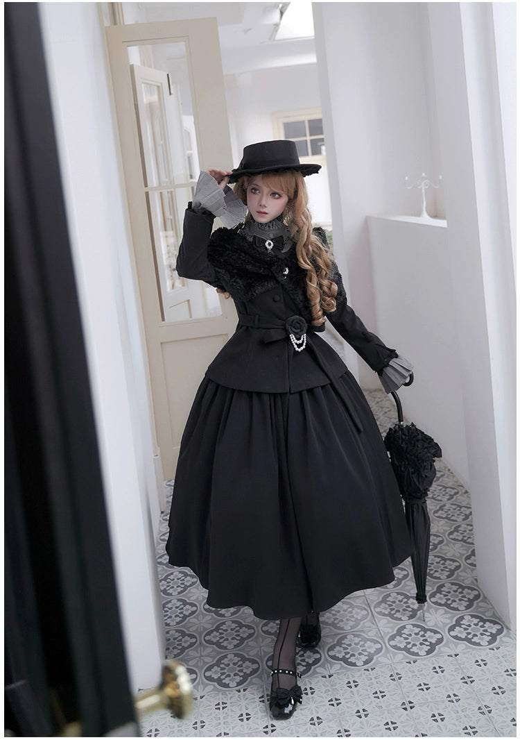 With PUJI~Old Testament~Classic Lolita Coat Black Plush Lolita Cape and Brooch 41702:711826
