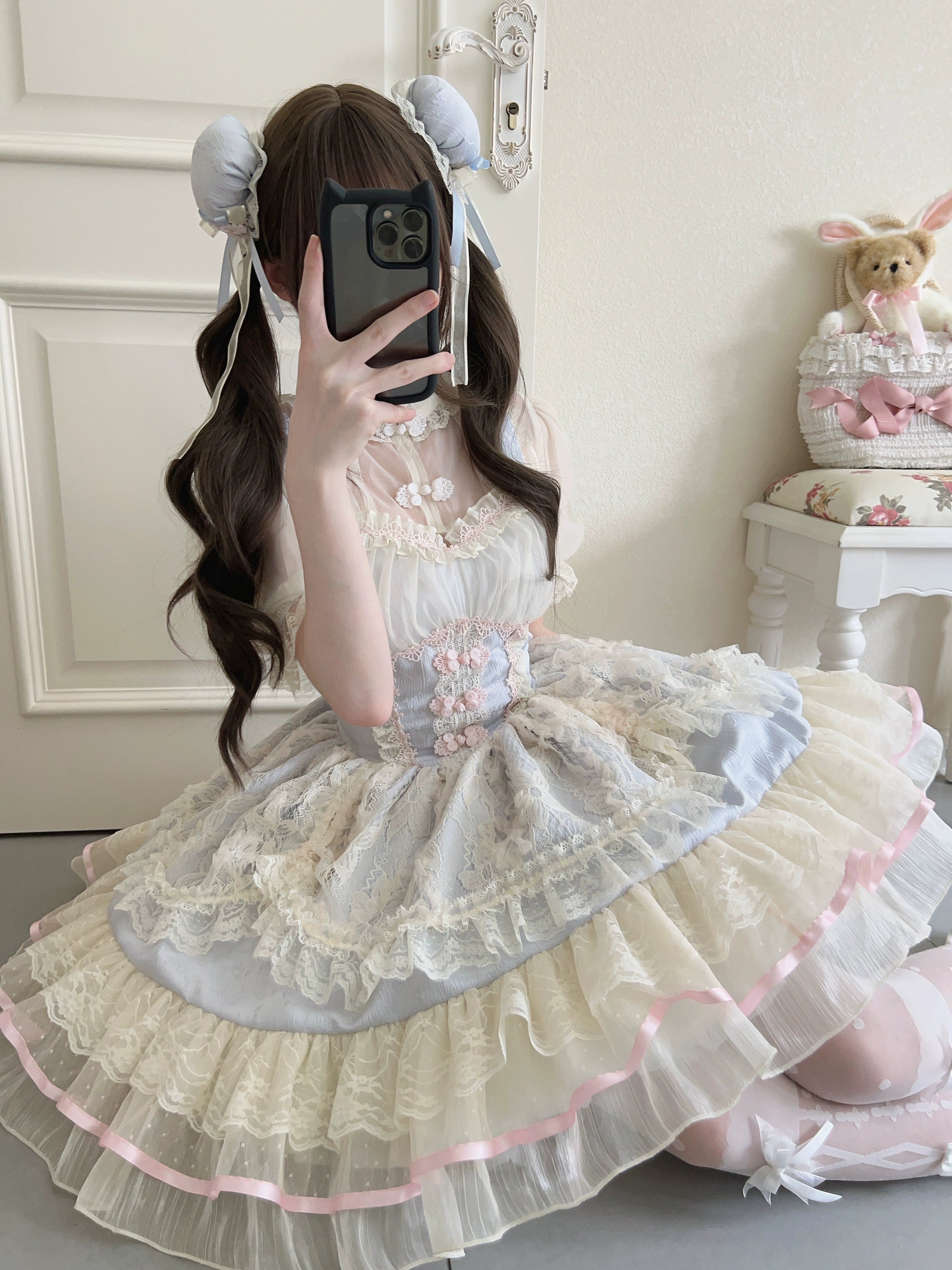 Sugar Girl - Hua Ji Fu Lei - Chinese Style Lolita JSK Dress Ballet Style Innerwear Set S blue JSK