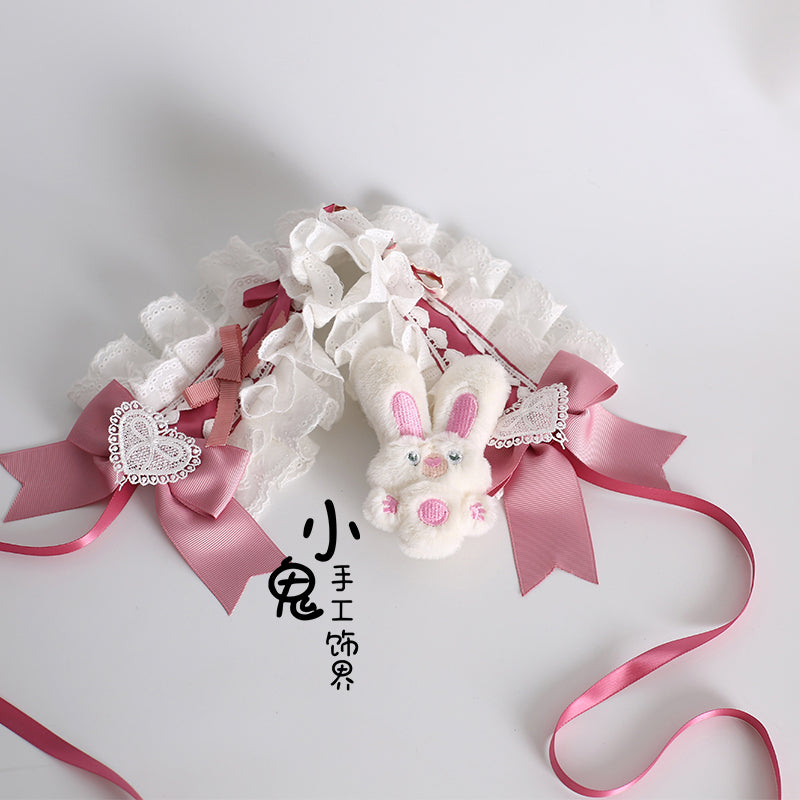 Xiaogui - Sweet Lolita Headdress Pink White Top Hat and Hairband 5. Heart-Shaped Hairband + Bunny Side Clip