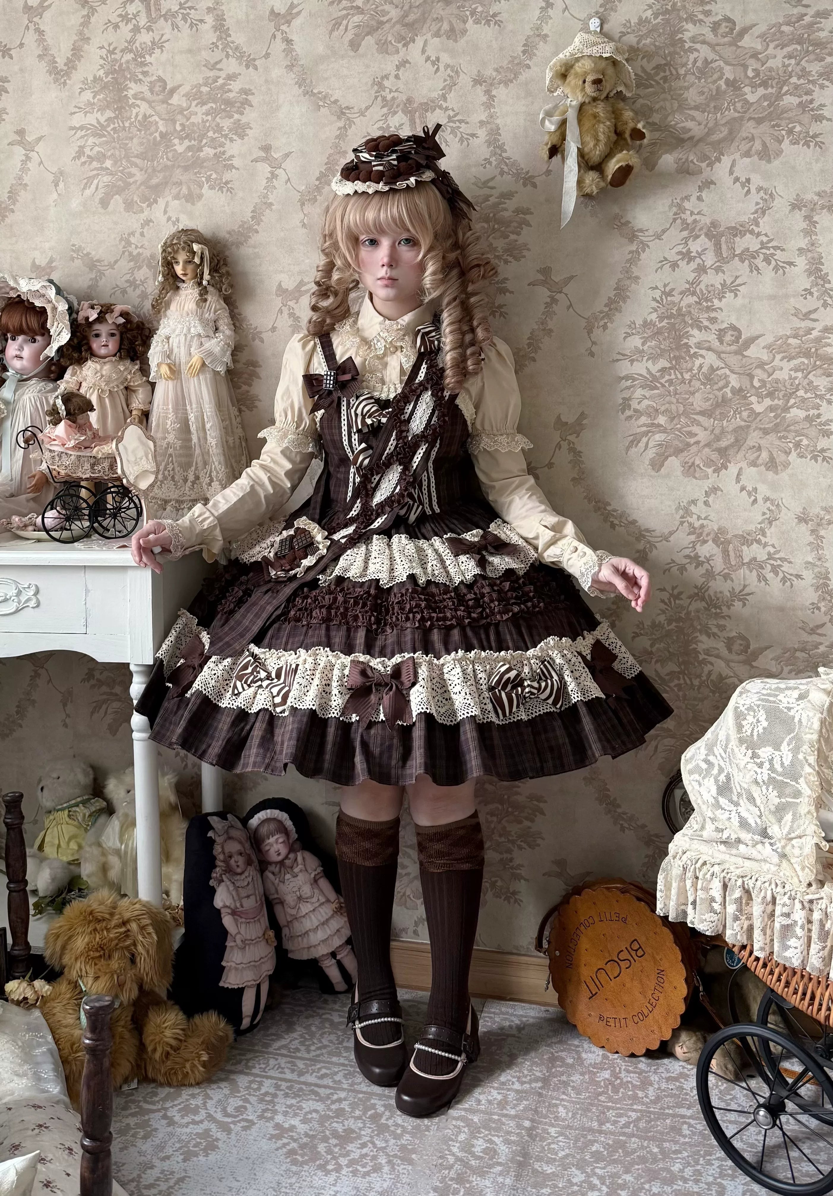 Coco Grace - Plaid Kawaii Lolita JSK Dress, Layered Ruffle & Bow
