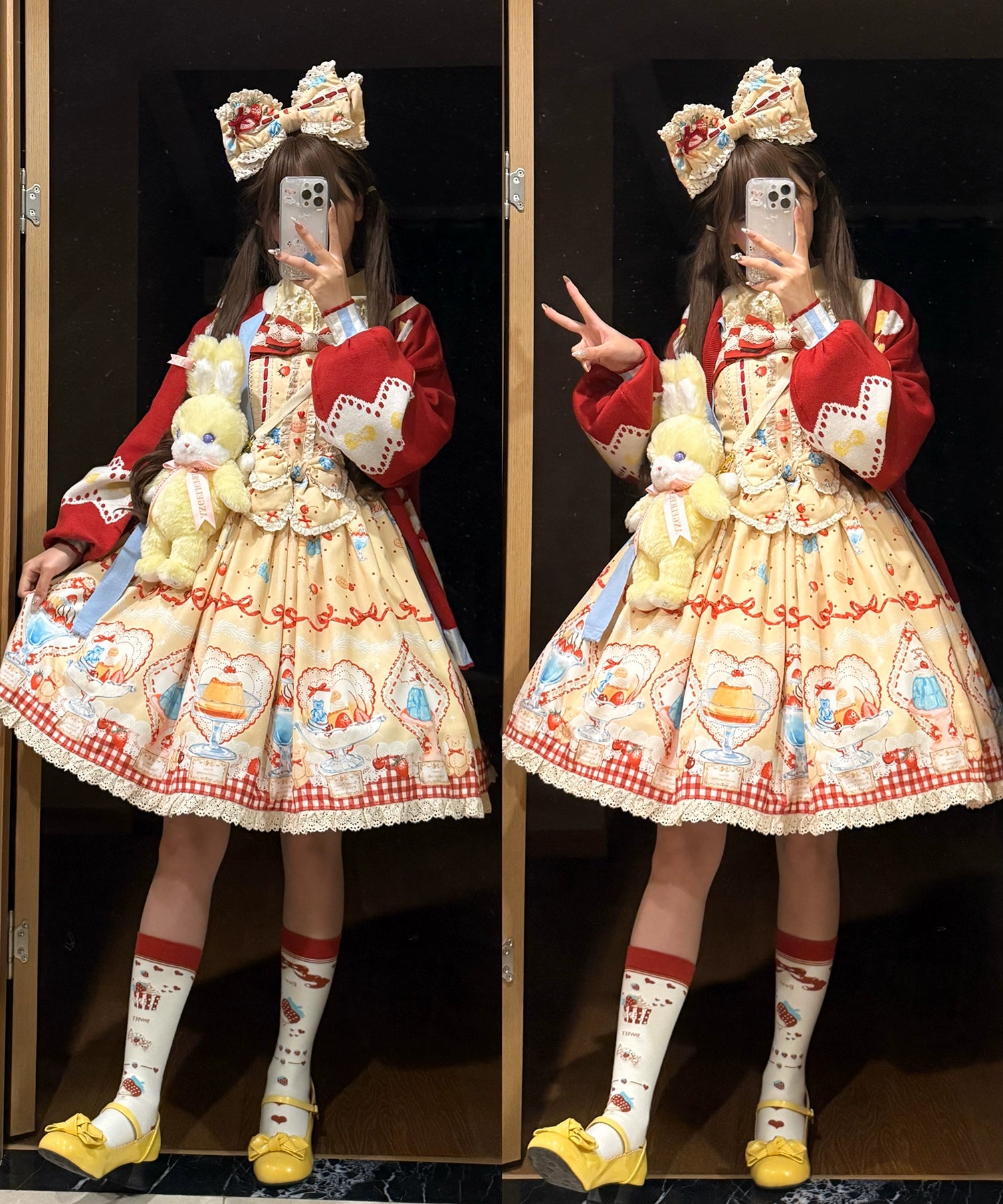 DreamWhale - Showa Dessert Showcase - Kawaii Lolita Dress Suit Pudding-Inspired JSK/Salopette