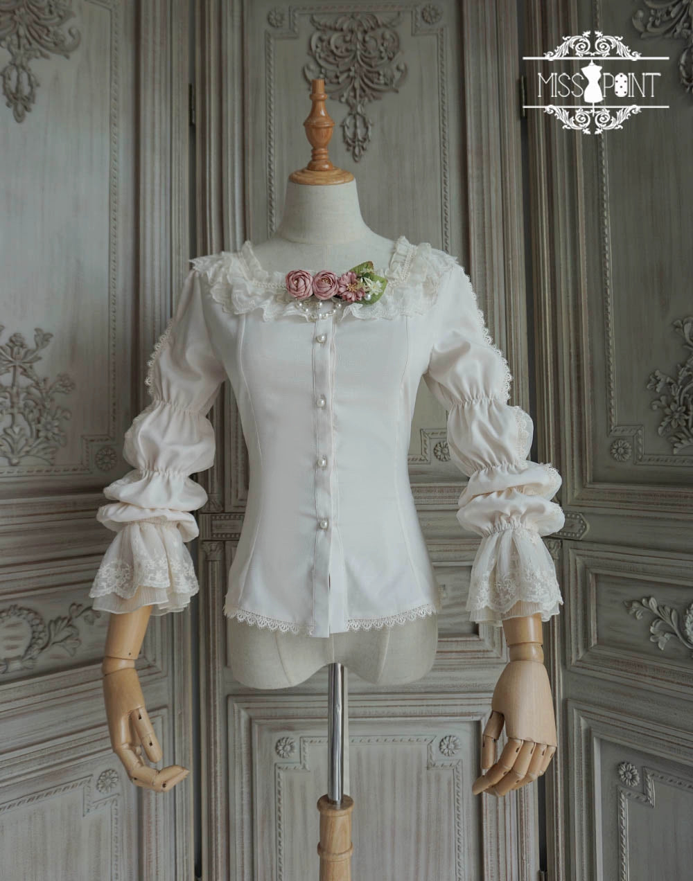 Miss Point - Elizabeth Meow - Classic Lolita Blouse Lotus Root Sleeve Lolita Shirt Ivory blouse only 2XL