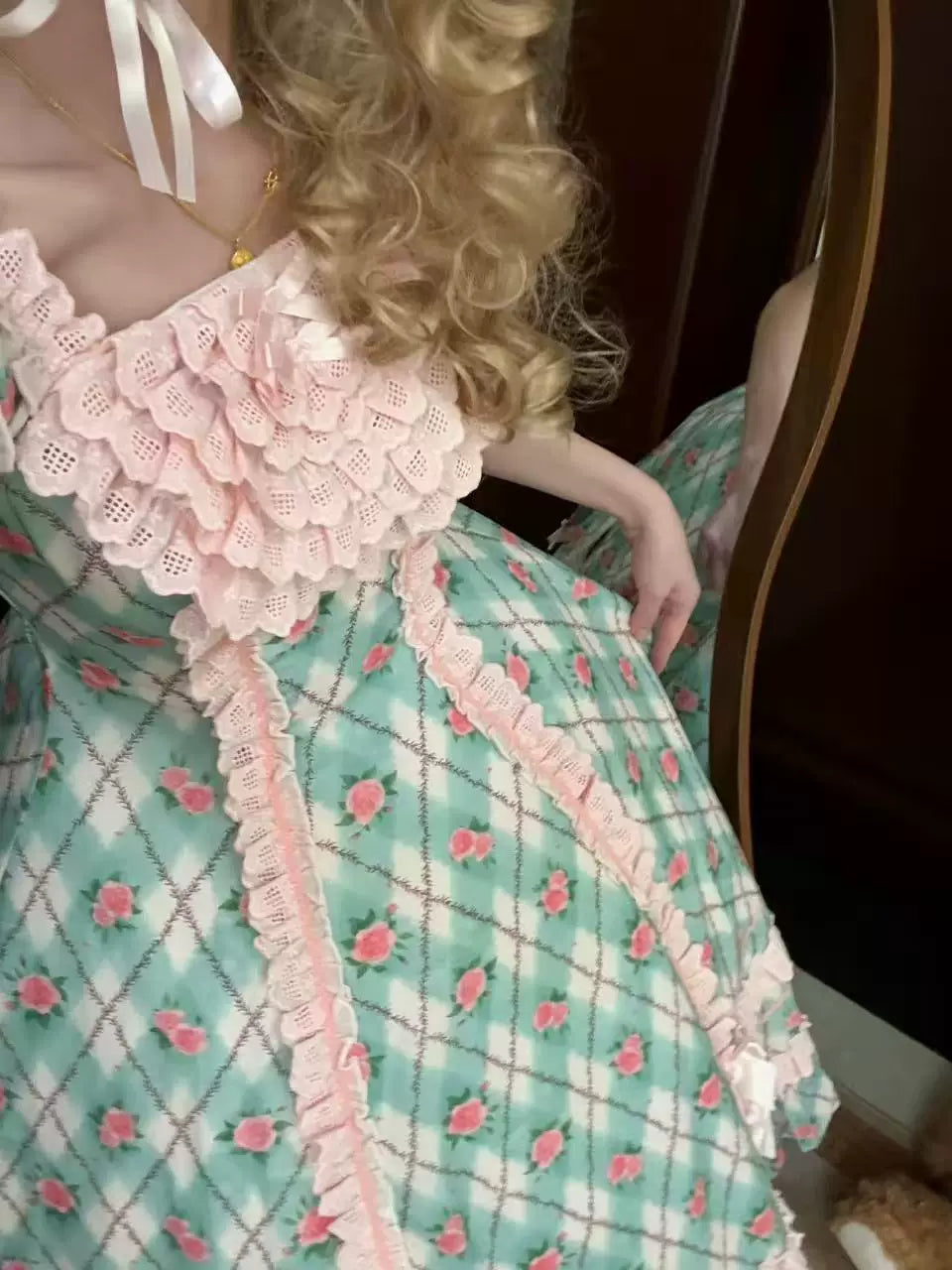 Red Pencil - Old School Lolita OP Dress, Salon de the Rose Print 46099:875126