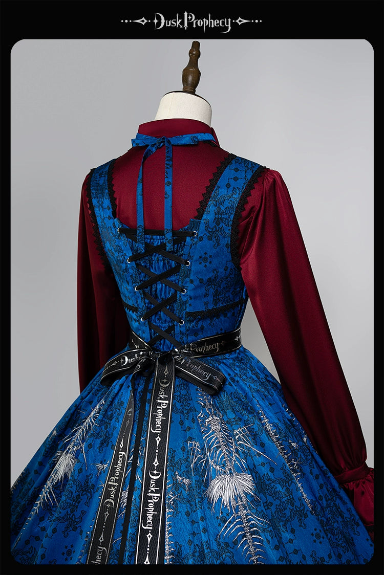 DuskProphecy~Coccyx~Elegant Lolita Dress High Waist Fishbone Print JSK Set