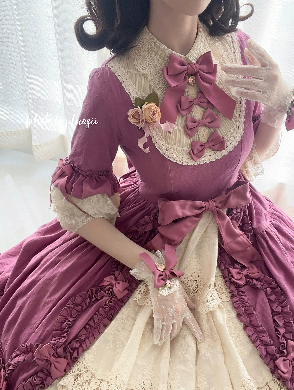 Miss Point~Lilyka Garden~Classic Lolita OP Dress Set Elegant Floral Wall Princess Sleeve 38832:606412